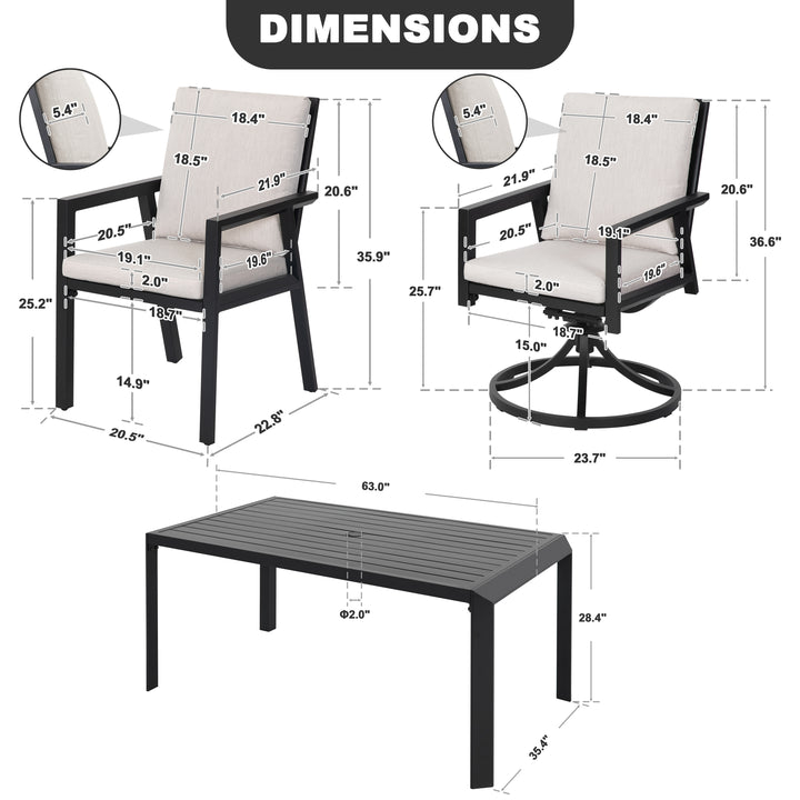 7-Piece Patio Aluminum Dining Set with Soft Cushions, Swivel Design