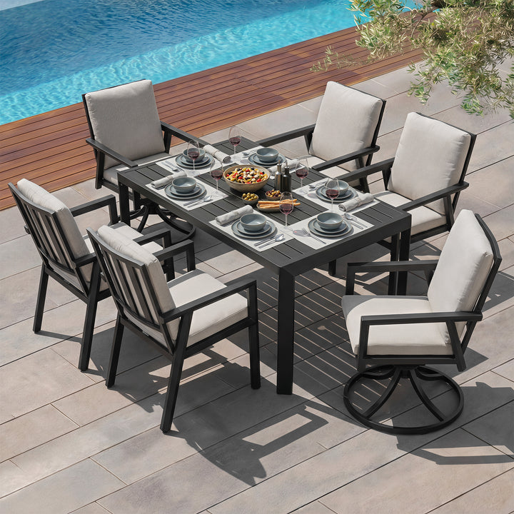 7-Piece Patio Aluminum Dining Set with Soft Cushions, Swivel Design