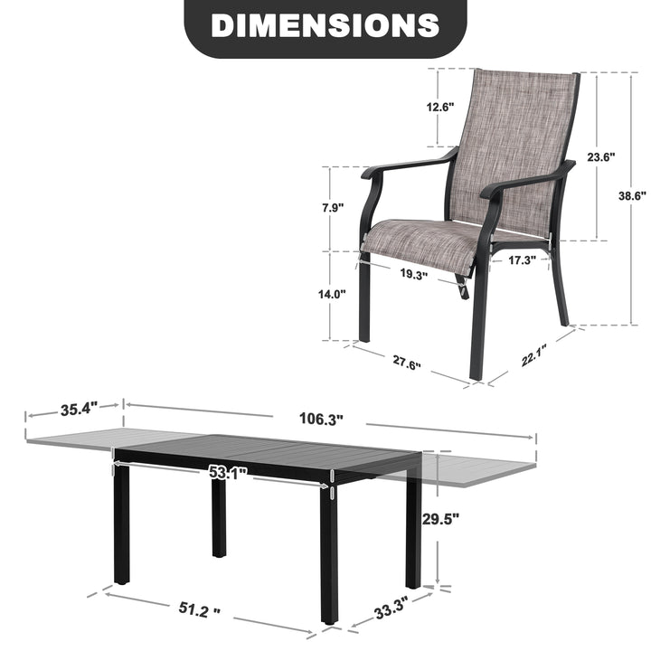 9-Piece Aluminum Textilene Outdoor Dining Set, Extendable Table