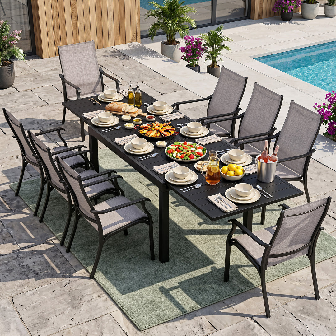 9-Piece Aluminum Textilene Outdoor Dining Set, Extendable Table
