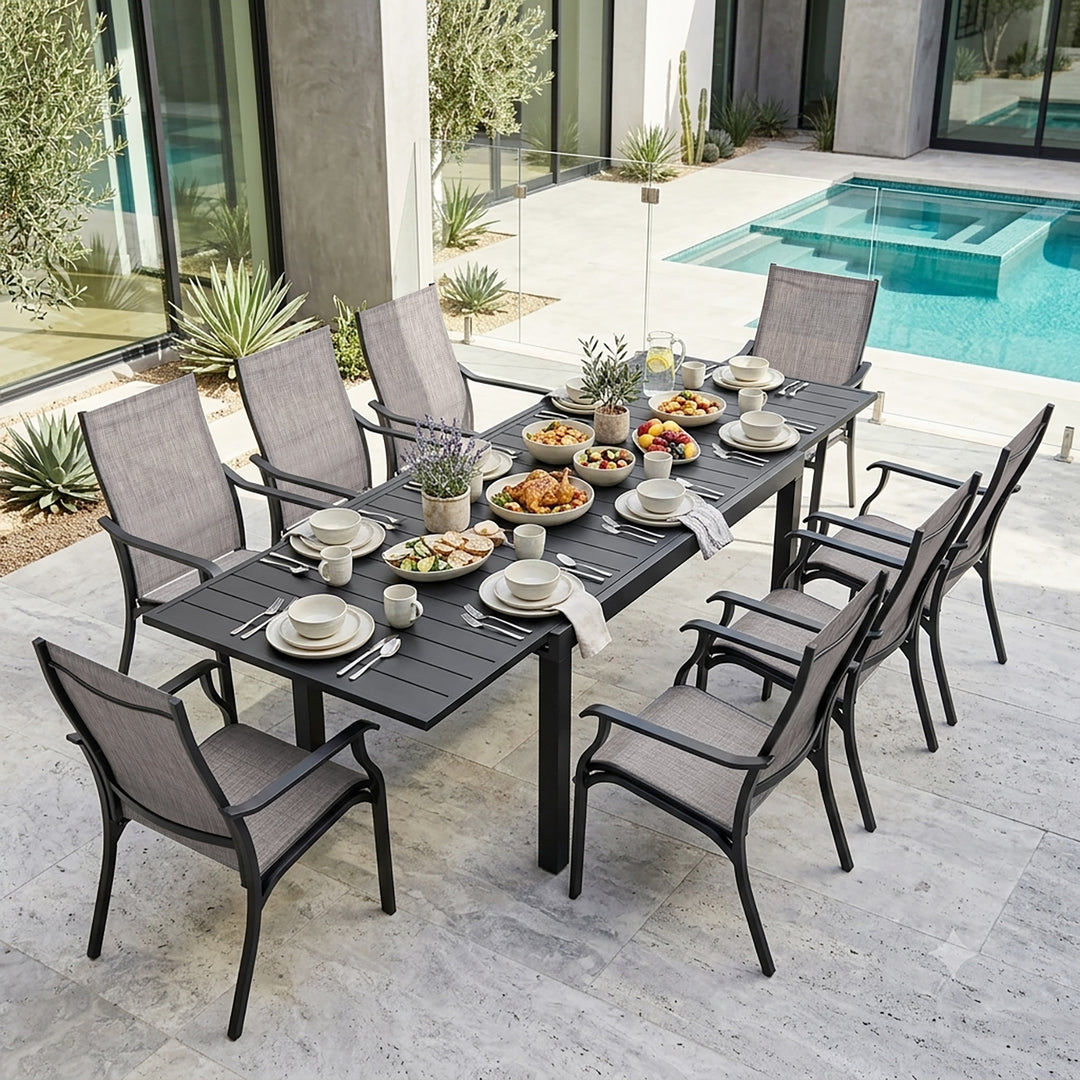 9-Piece Aluminum Textilene Outdoor Dining Set, Extendable Table