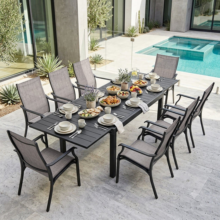 9-Piece Aluminum Textilene Outdoor Dining Set, Extendable Table