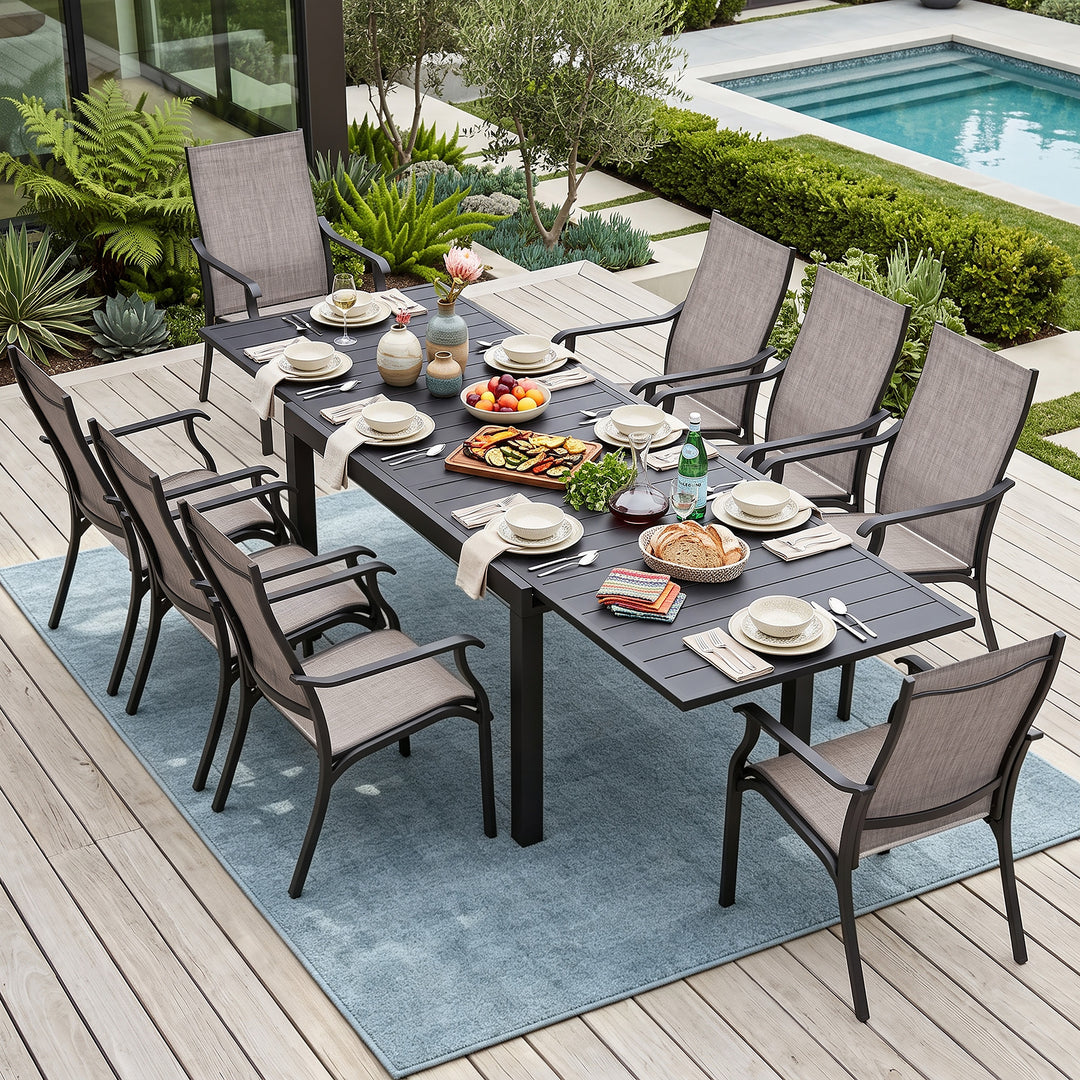 9-Piece Aluminum Textilene Outdoor Dining Set, Extendable Table