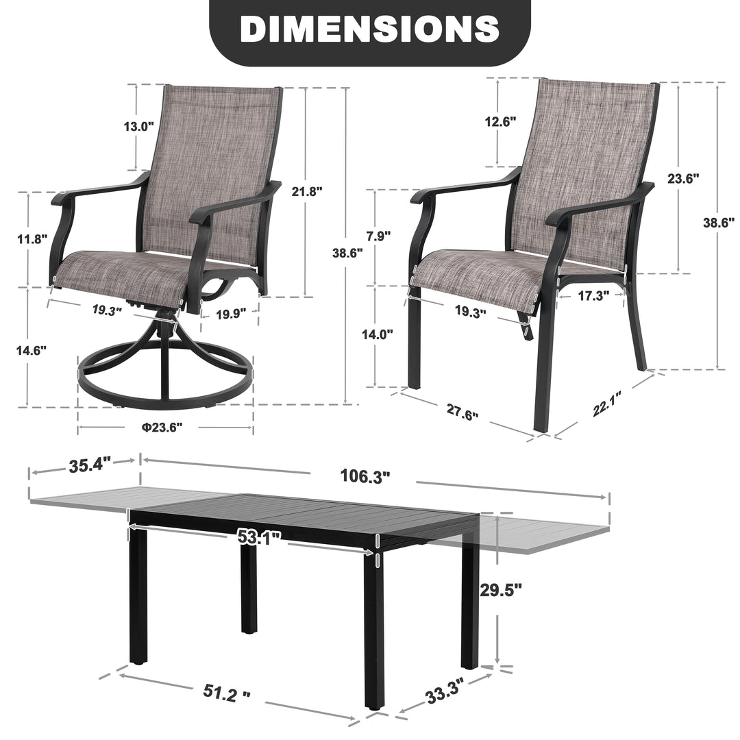 9-Piece Aluminum Textilene Outdoor Dining Set, Extendable Table