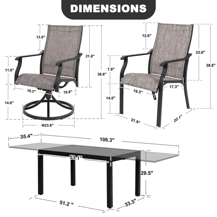 9-Piece Aluminum Textilene Outdoor Dining Set, Extendable Table