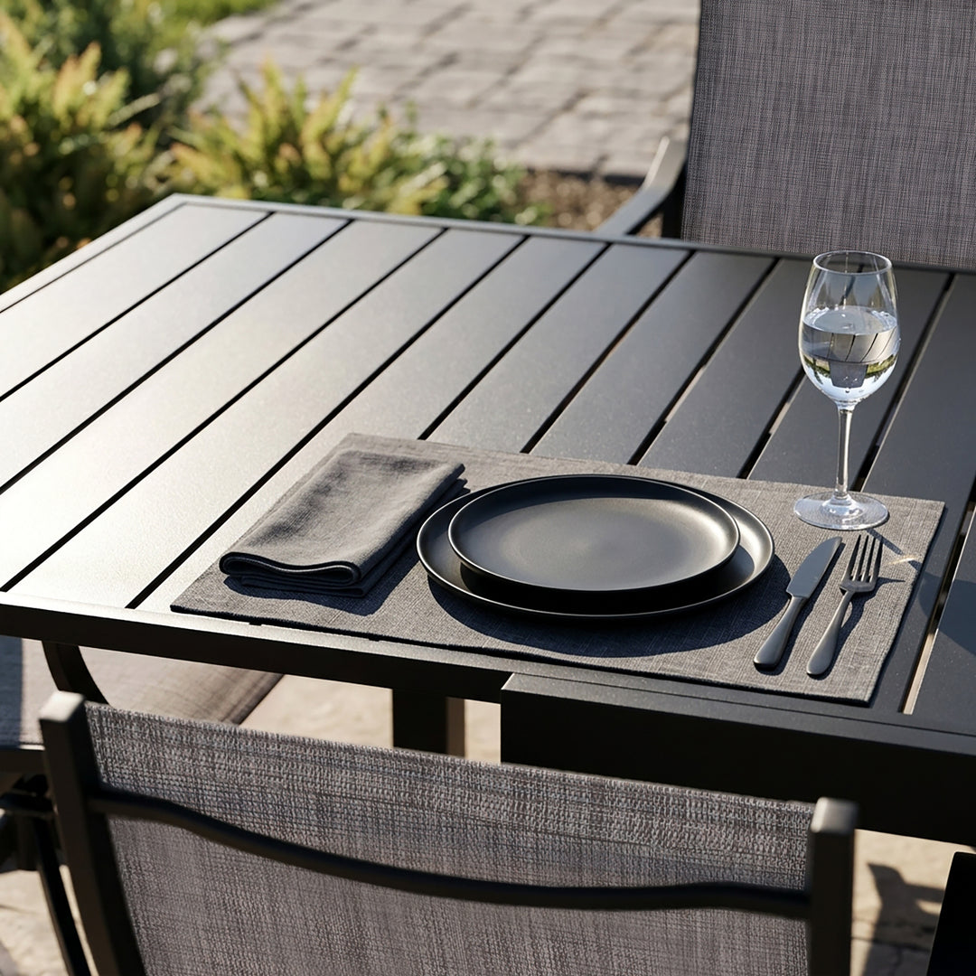 9-Piece Aluminum Textilene Outdoor Dining Set, Extendable Table