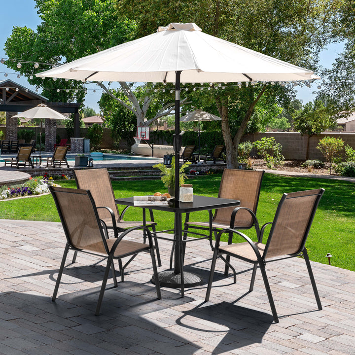 5-Piece Outdoor Dining Set, Textilene Stackable Chairs and Umbrella Hole