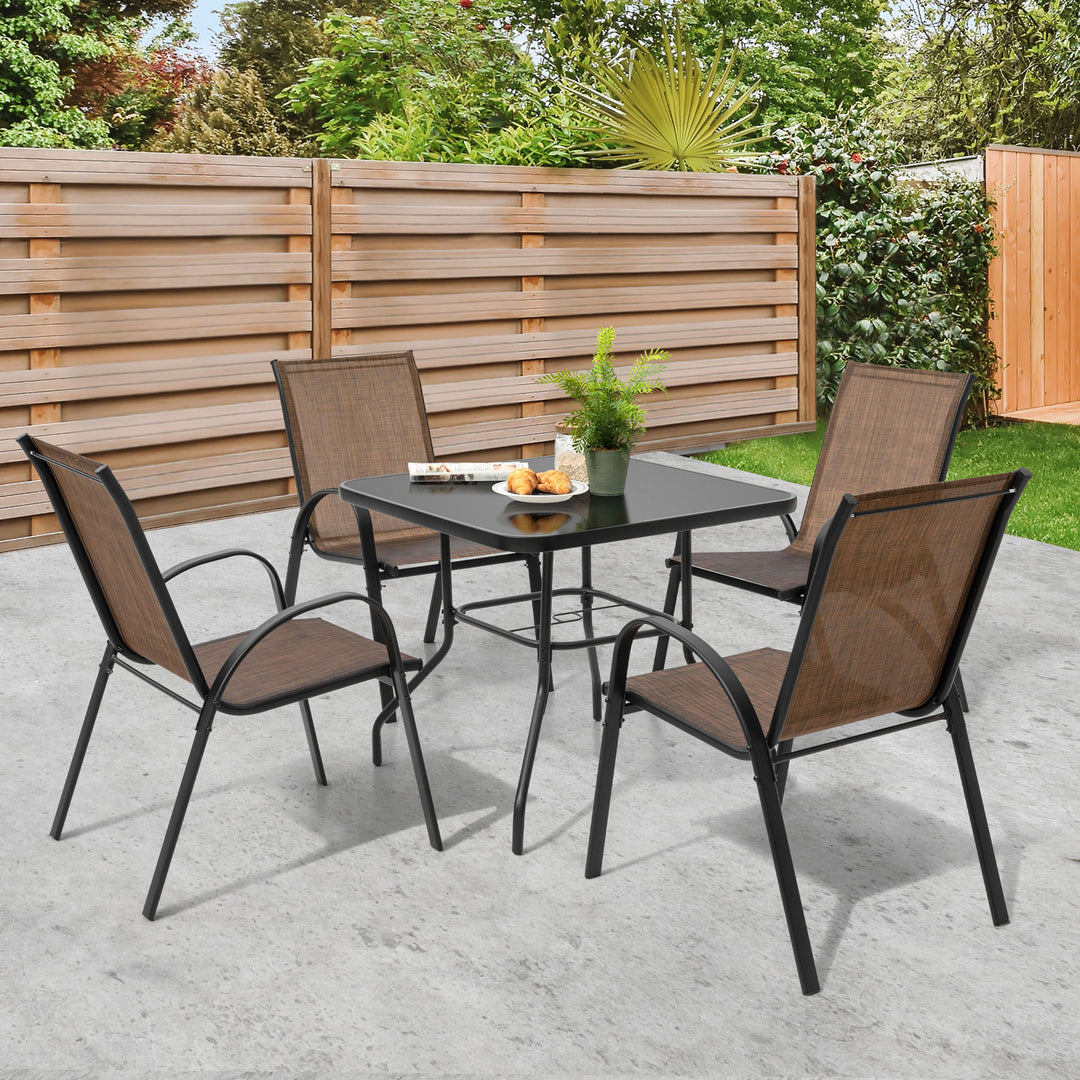 5-Piece Outdoor Dining Set, Textilene Stackable Chairs and Umbrella Hole
