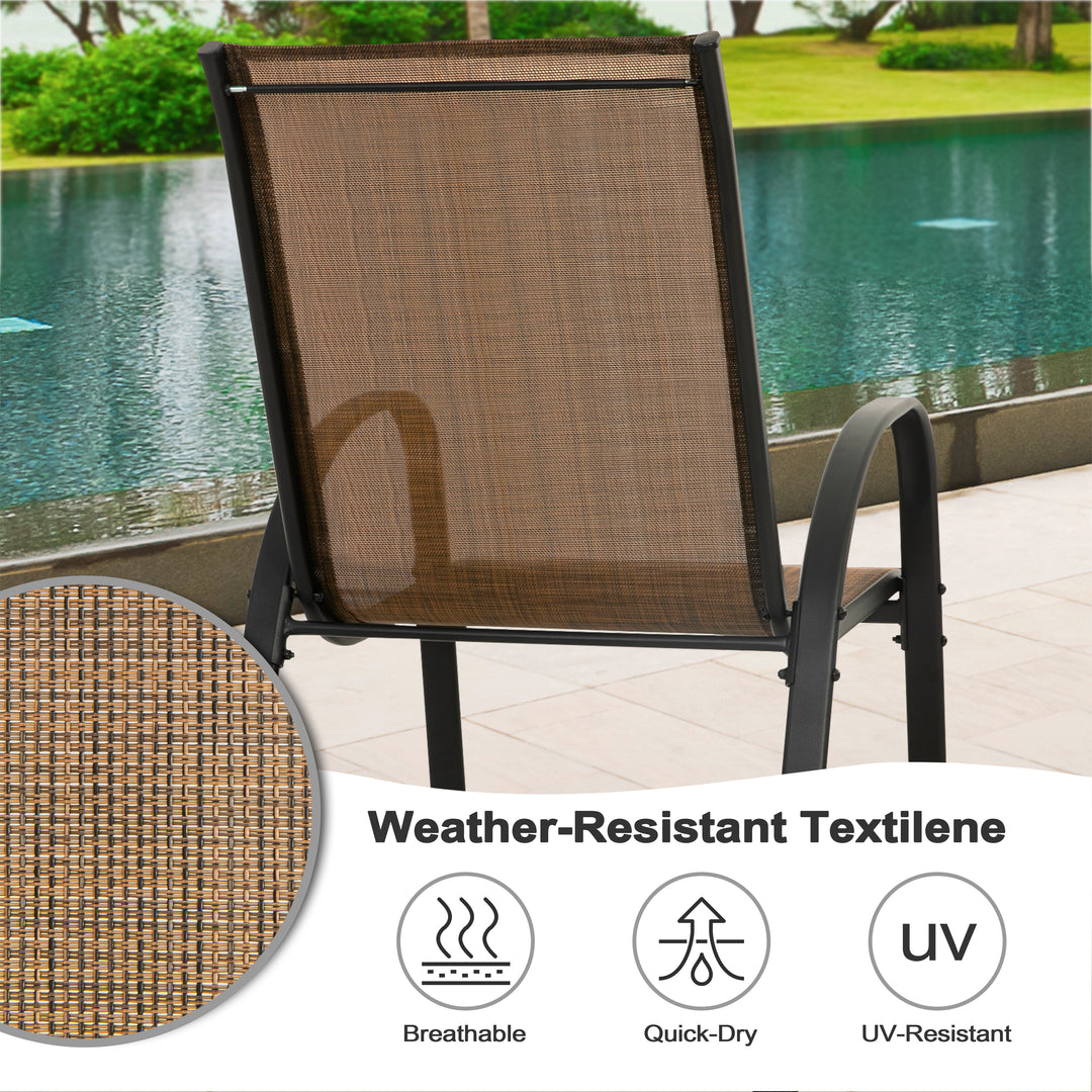5-Piece Outdoor Dining Set, Textilene Stackable Chairs and Umbrella Hole