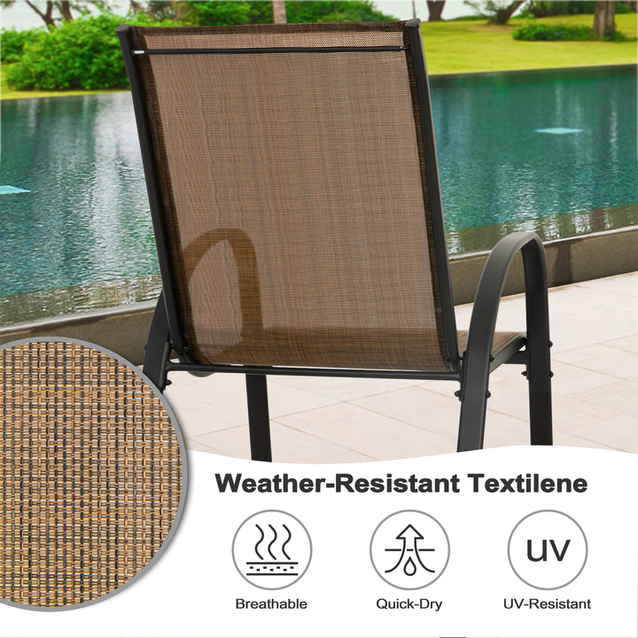 5-Piece Outdoor Dining Set, Textilene Stackable Chairs and Umbrella Hole