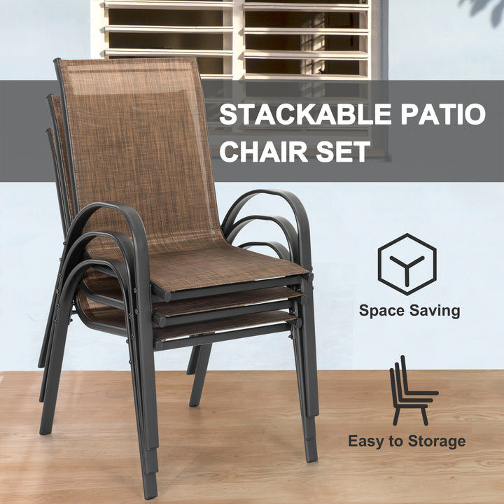 5-Piece Outdoor Dining Set, Textilene Stackable Chairs and Umbrella Hole