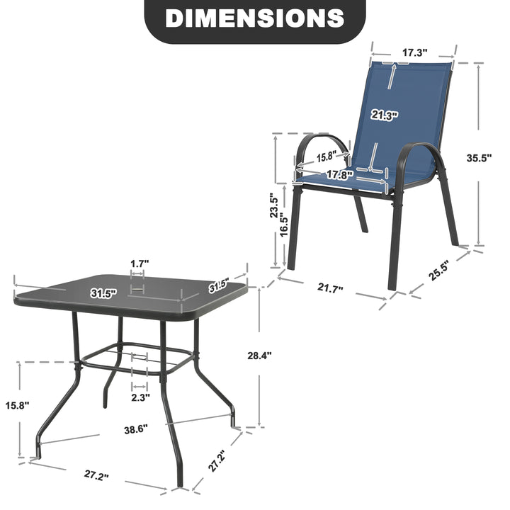 5-Piece Outdoor Dining Set, Textilene Stackable Chairs and Umbrella Hole