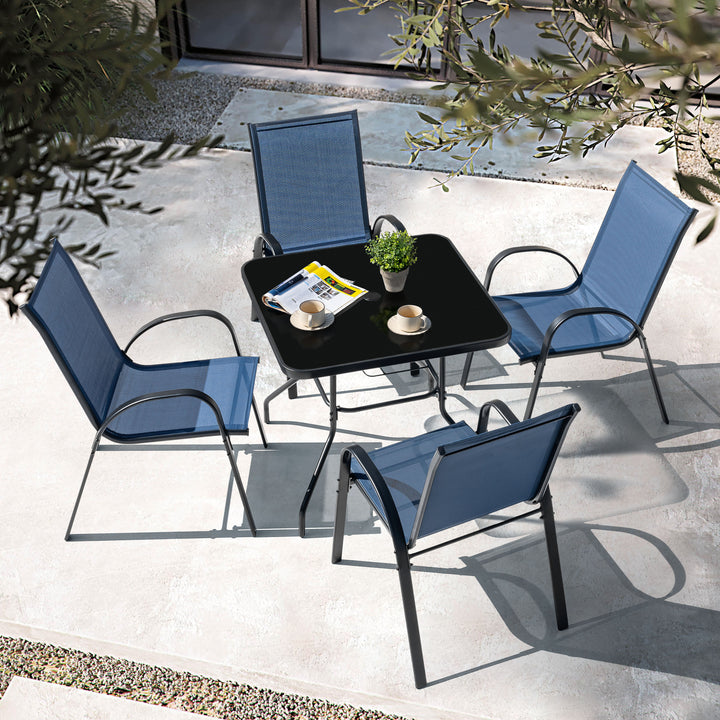 5-Piece Outdoor Dining Set, Textilene Stackable Chairs and Umbrella Hole