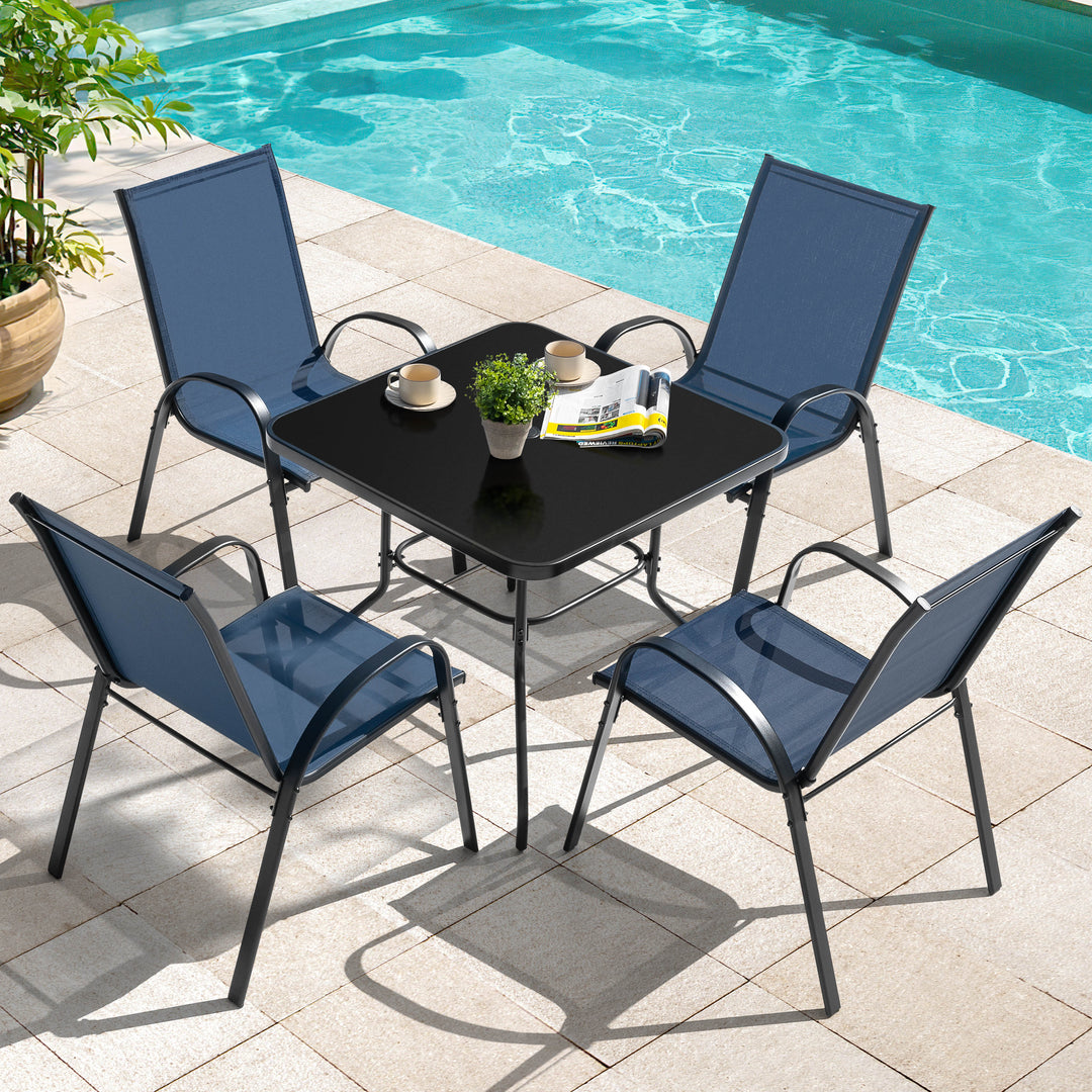 5-Piece Outdoor Dining Set, Textilene Stackable Chairs and Umbrella Hole