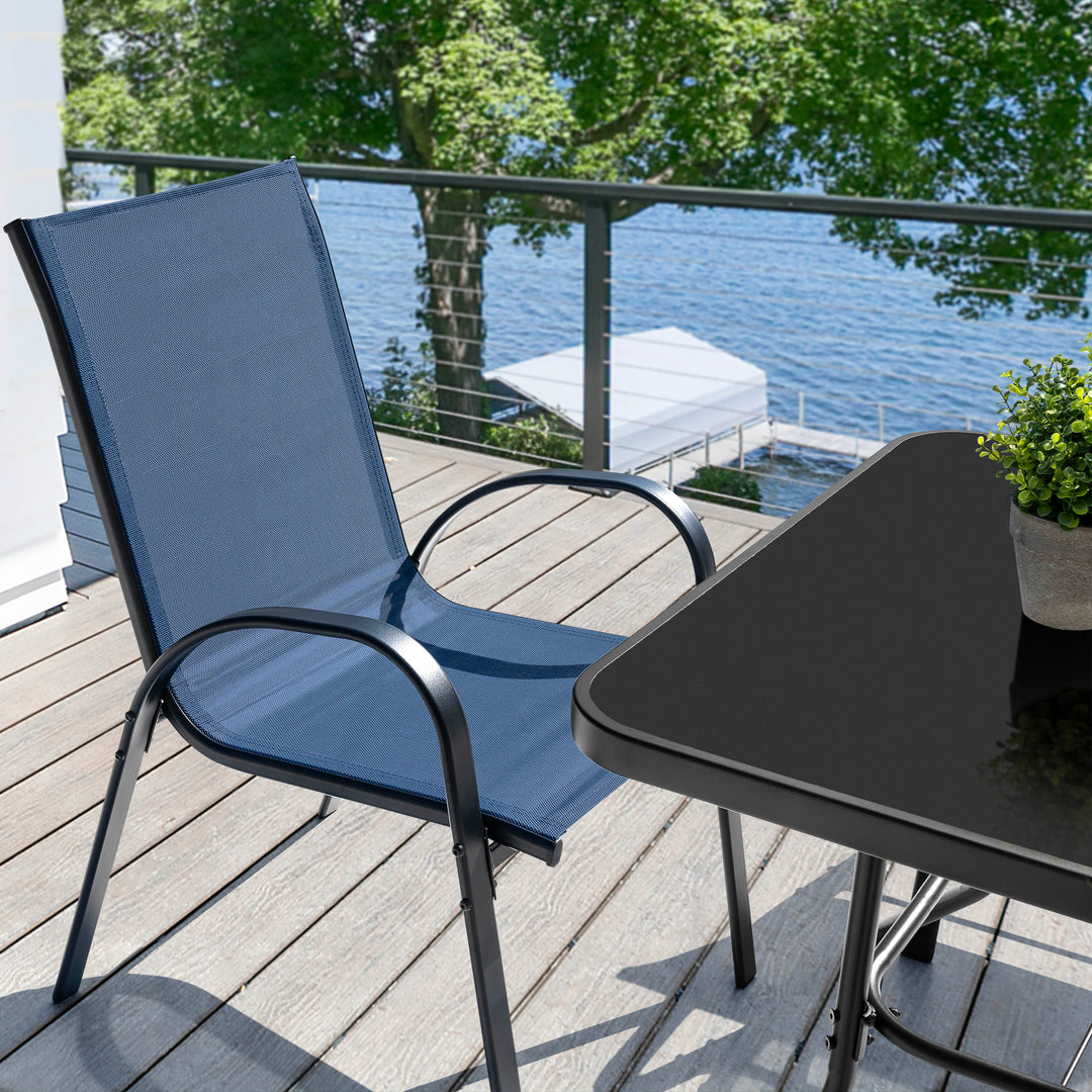 5-Piece Outdoor Dining Set, Textilene Stackable Chairs and Umbrella Hole
