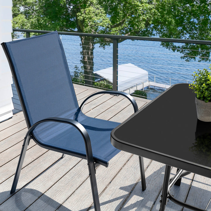 5-Piece Outdoor Dining Set, Textilene Stackable Chairs and Umbrella Hole