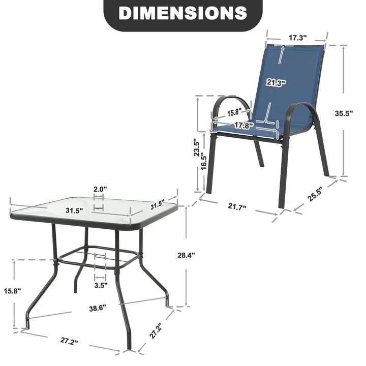 5-Piece Outdoor Dining Set, Textilene Stackable Chairs and Umbrella Hole