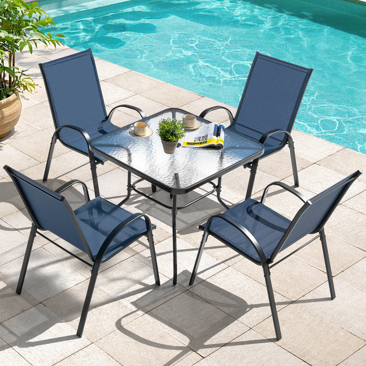 5-Piece Outdoor Dining Set, Textilene Stackable Chairs and Umbrella Hole