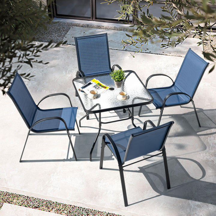 5-Piece Outdoor Dining Set, Textilene Stackable Chairs and Umbrella Hole