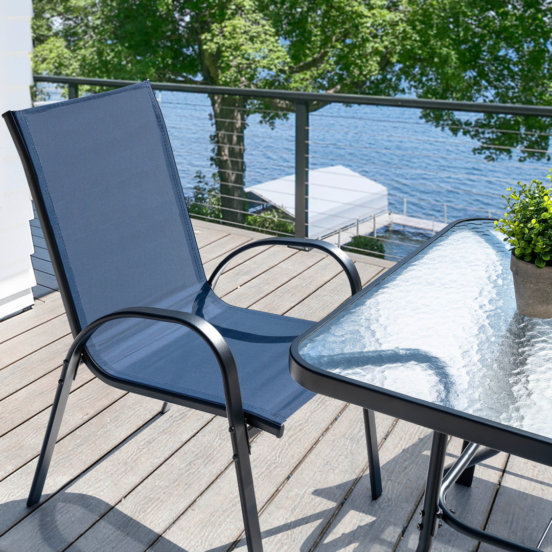 5-Piece Outdoor Dining Set, Textilene Stackable Chairs and Umbrella Hole