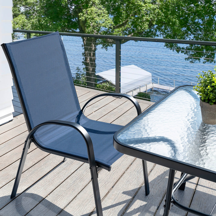 5-Piece Outdoor Dining Set, Textilene Stackable Chairs and Umbrella Hole