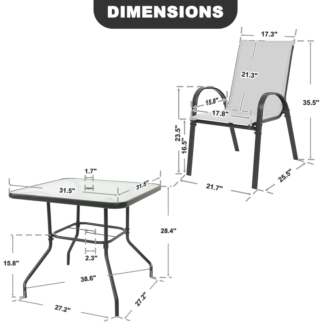 5-Piece Outdoor Dining Set, Textilene Stackable Chairs and Umbrella Hole