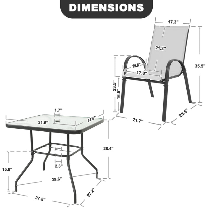 5-Piece Outdoor Dining Set, Textilene Stackable Chairs and Umbrella Hole