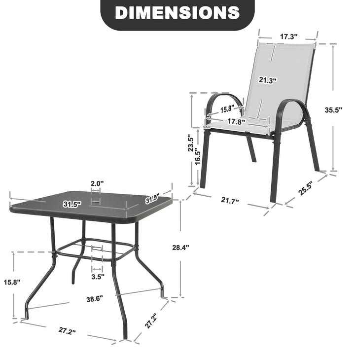 5-Piece Outdoor Dining Set, Textilene Stackable Chairs and Umbrella Hole