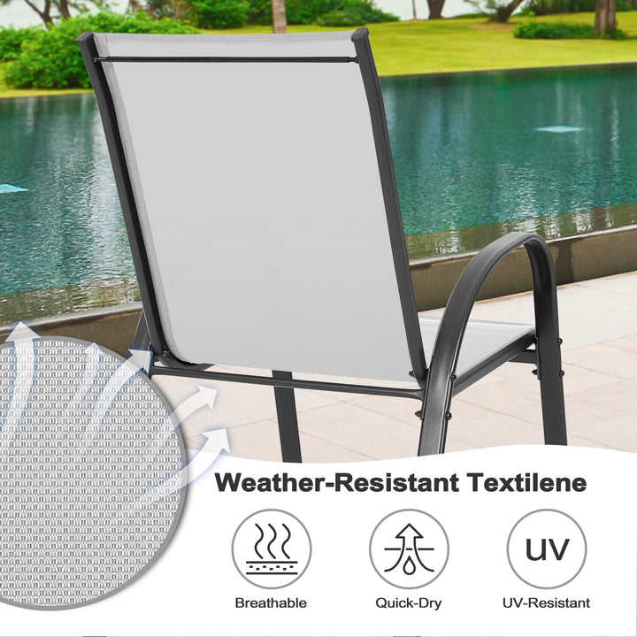 5-Piece Outdoor Dining Set, Textilene Stackable Chairs and Umbrella Hole