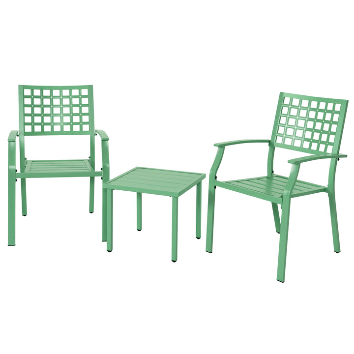 3-Piece Metal Patio Bistro Set with Stackable Chairs and Square Side Table