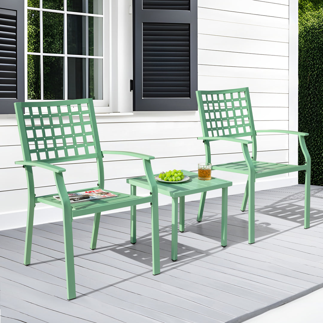 3-Piece Metal Patio Bistro Set with Stackable Chairs and Square Side Table