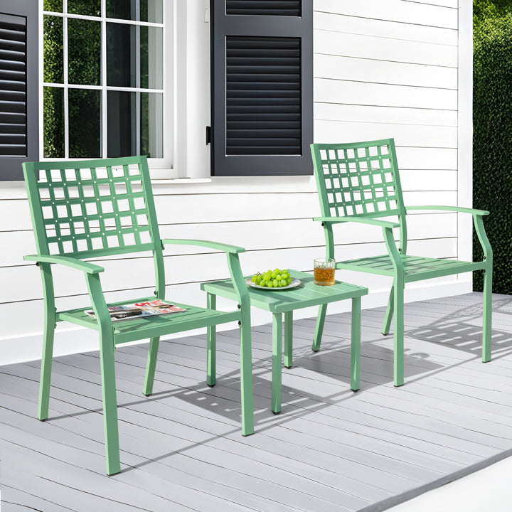 3-Piece Metal Patio Bistro Set with Stackable Chairs and Square Side Table
