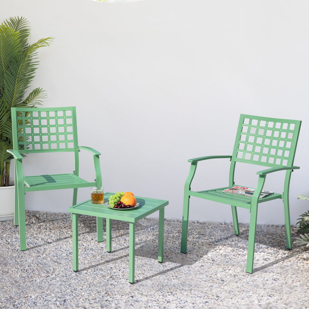 3-Piece Metal Patio Bistro Set with Stackable Chairs and Square Side Table