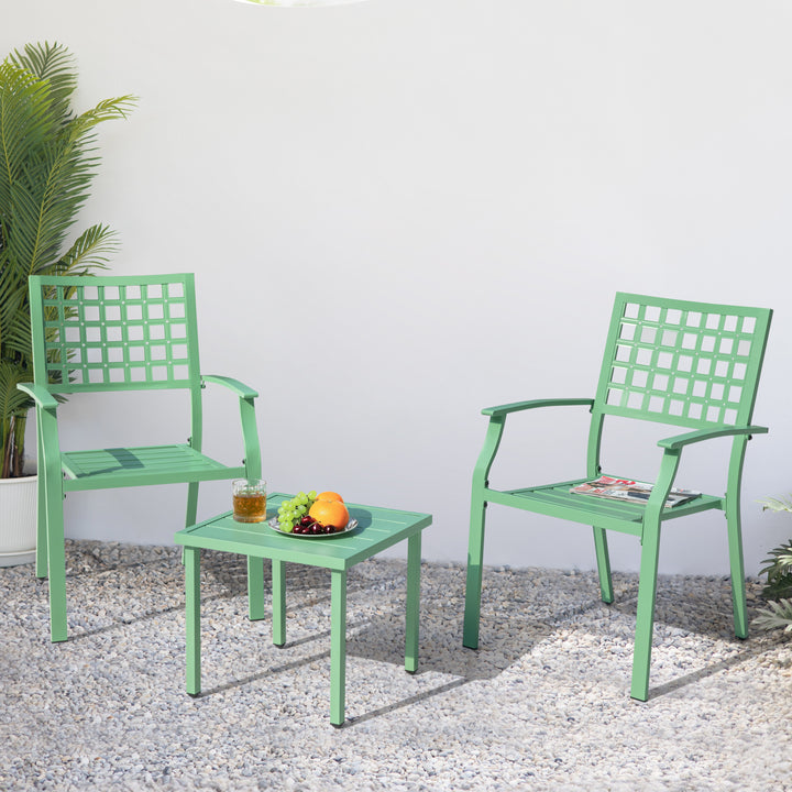 3-Piece Metal Patio Bistro Set with Stackable Chairs and Square Side Table