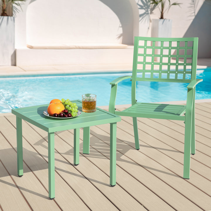 3-Piece Metal Patio Bistro Set with Stackable Chairs and Square Side Table
