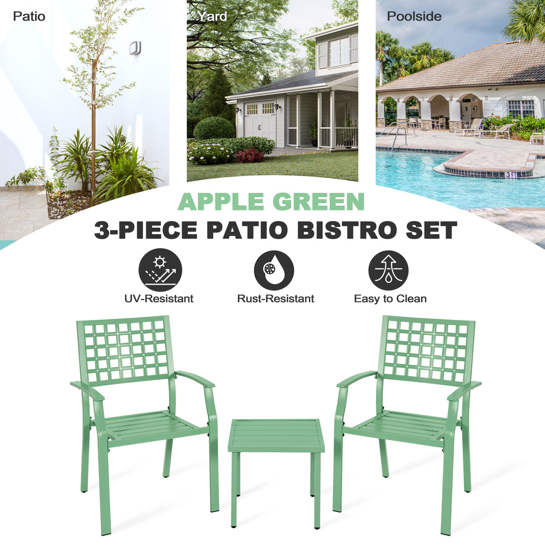 3-Piece Metal Patio Bistro Set with Stackable Chairs and Square Side Table