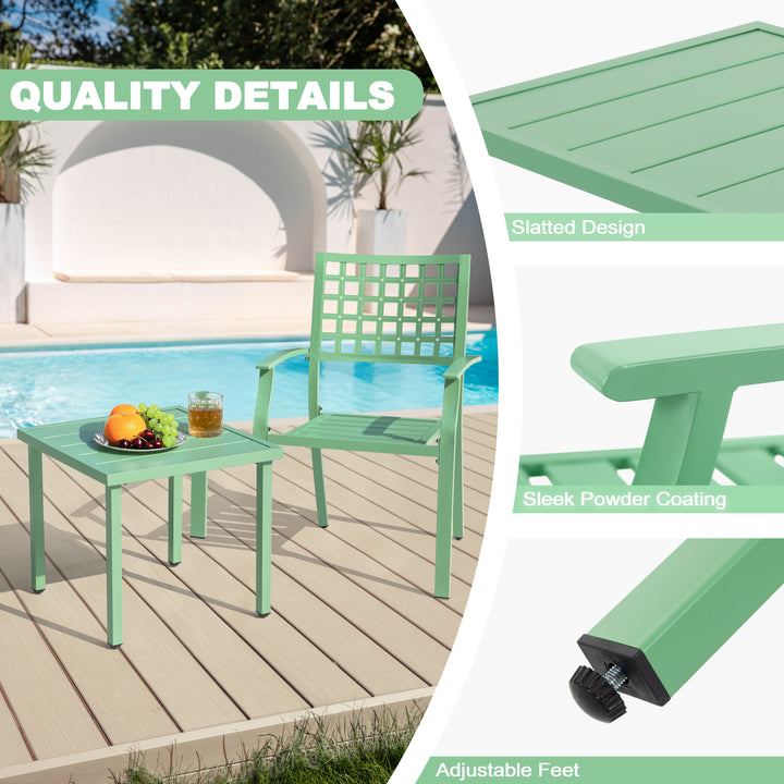 3-Piece Metal Patio Bistro Set with Stackable Chairs and Square Side Table