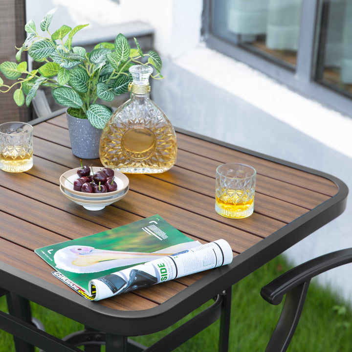 Patio Textilene Bar Set of 5, Height Back Bar Stools and Faux Wood Tabletop