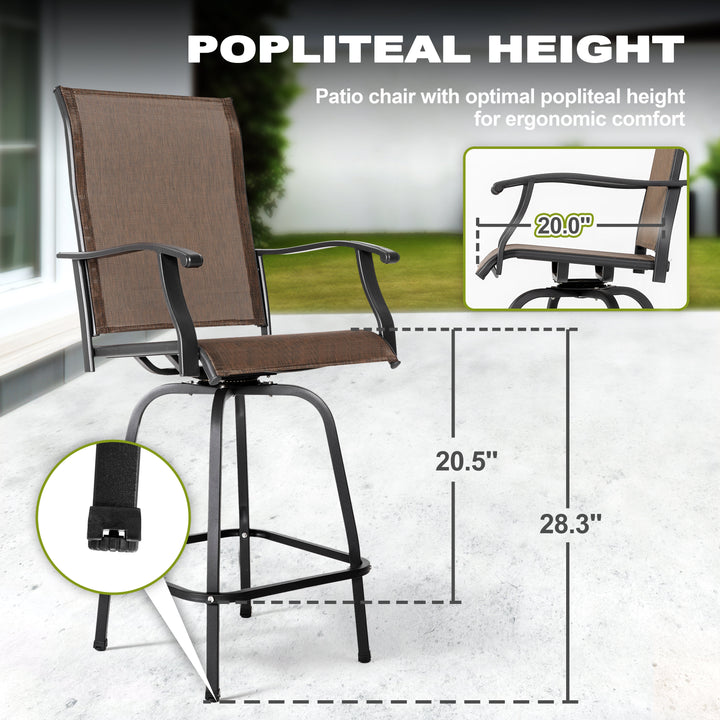 Patio Textilene Bar Set of 5, Height Back Bar Stools and Faux Wood Tabletop