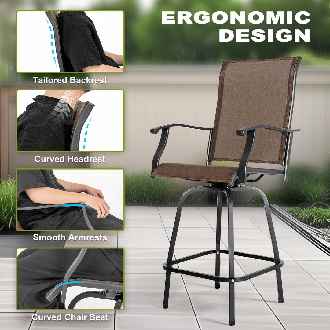 Patio Textilene Bar Set of 5, Height Back Bar Stools and Faux Wood Tabletop