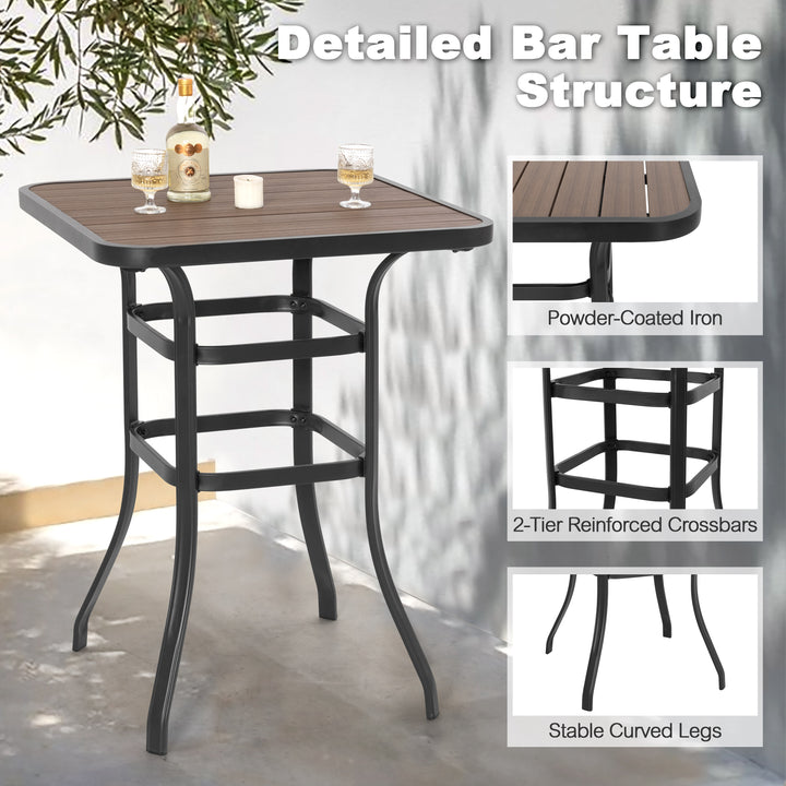 Patio Textilene Bar Set of 5, Height Back Bar Stools and Faux Wood Tabletop