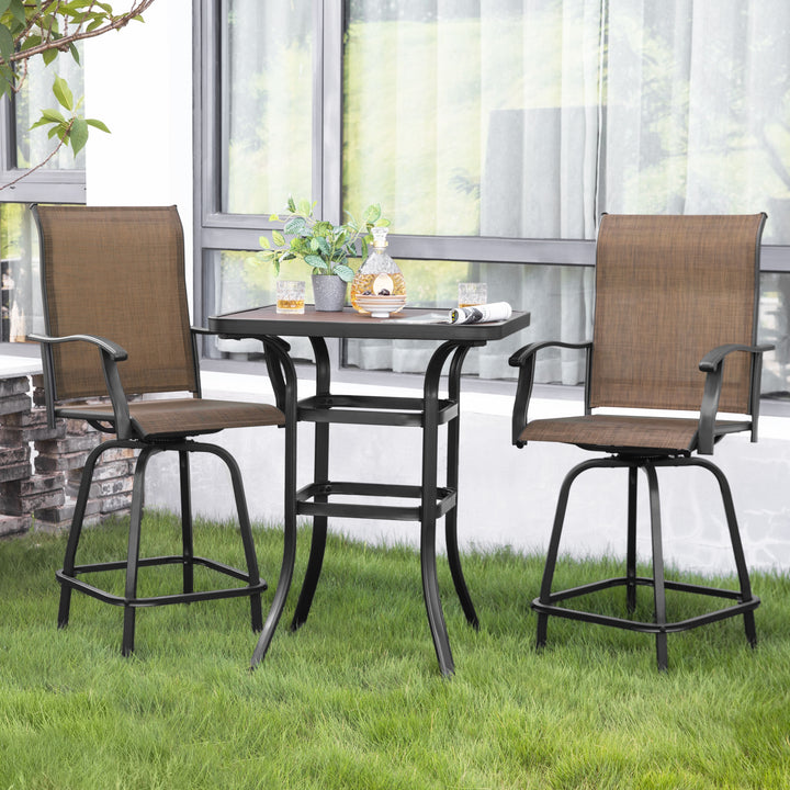 Patio Textilene Bar Set of 3, Height Back Bar Chairs and Faux Wood Tabletop