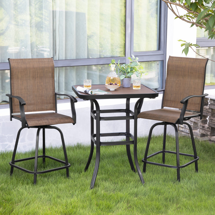 Patio Textilene Bar Set of 3, Height Back Bar Chairs and Faux Wood Tabletop