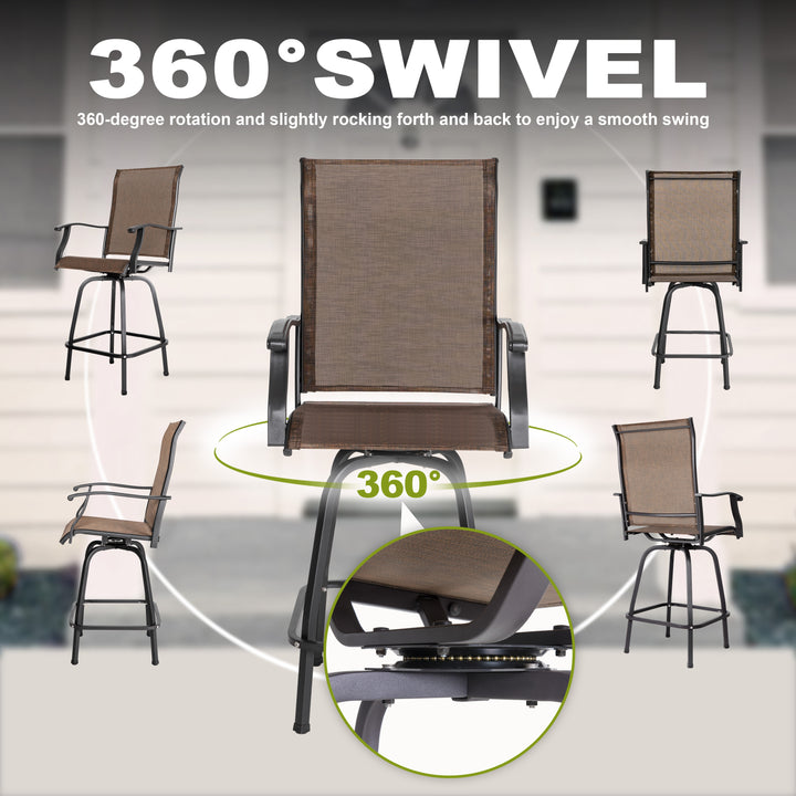 Patio Textilene Bar Set of 3, Height Back Bar Chairs and Faux Wood Tabletop
