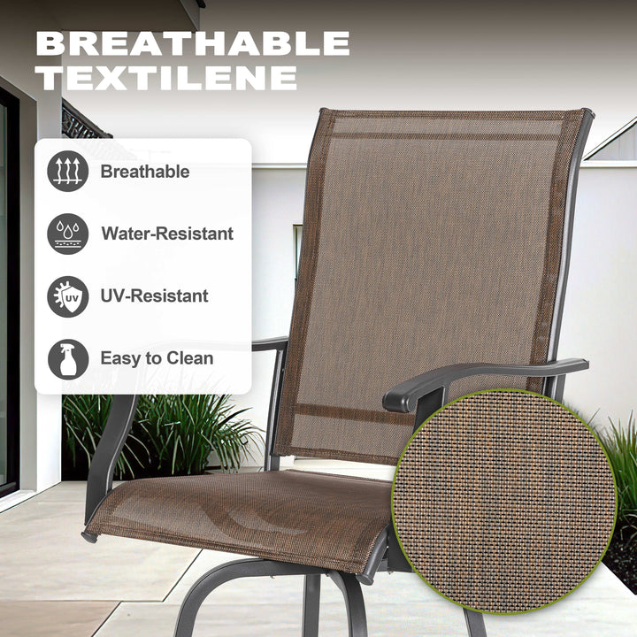 Patio Textilene Bar Set of 3, Height Back Bar Chairs and Faux Wood Tabletop
