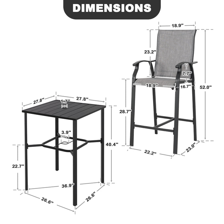 Outdoor 5-Piece Textilene Bar Set, Height Back Bar Stools and Umbrella Hole