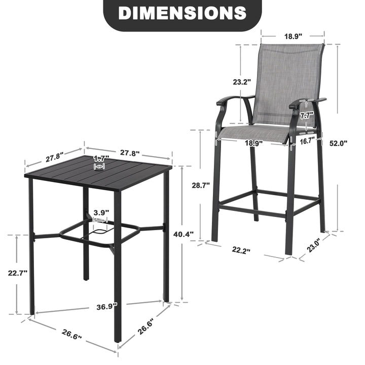 Outdoor 5-Piece Textilene Bar Set, Height Back Bar Stools and Umbrella Hole