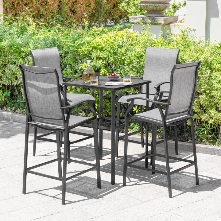 Outdoor 5-Piece Textilene Bar Set, Height Back Bar Stools and Umbrella Hole