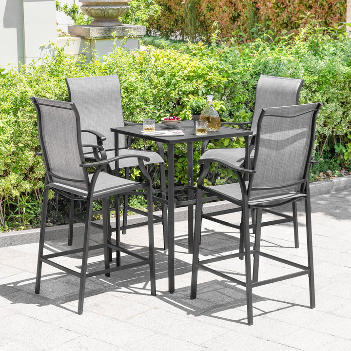 Outdoor 5-Piece Textilene Bar Set, Height Back Bar Stools and Umbrella Hole
