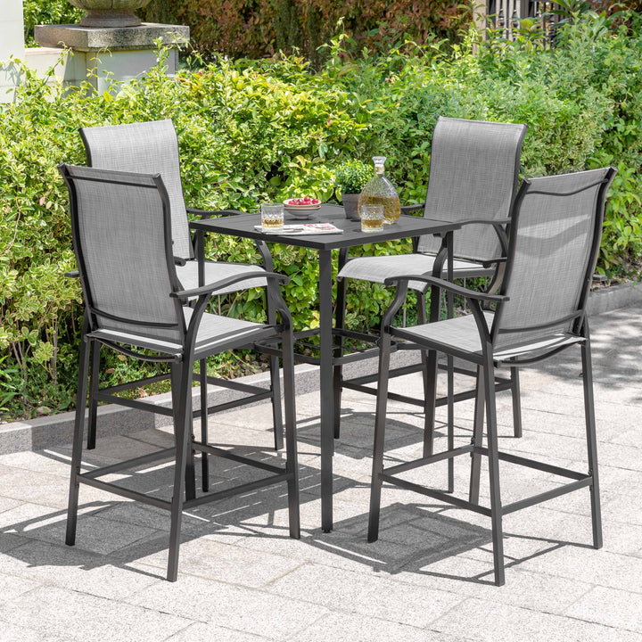 Outdoor 5-Piece Textilene Bar Set, Height Back Bar Stools and Umbrella Hole
